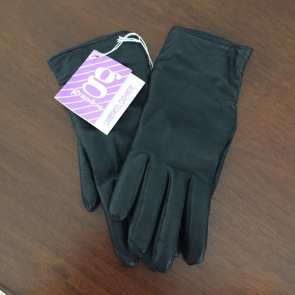 Grandoe Cashmere Leather Gloves Black - NEW